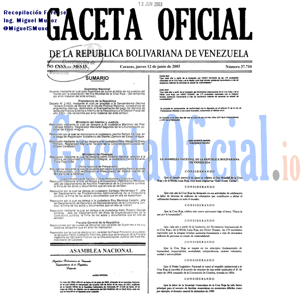 Gaceta Oficial 37710 del 12 Junio 2003