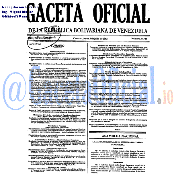 Gaceta Oficial 37724 del 3 Julio 2003