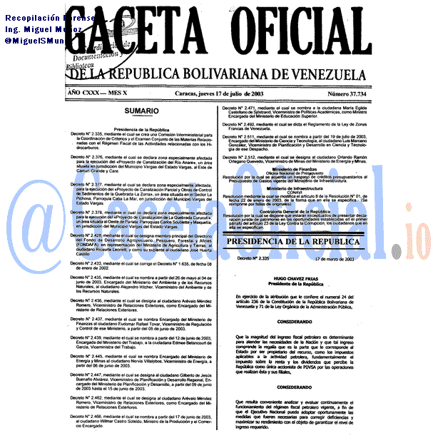 Gaceta Oficial 37734 del 17 Julio 2003