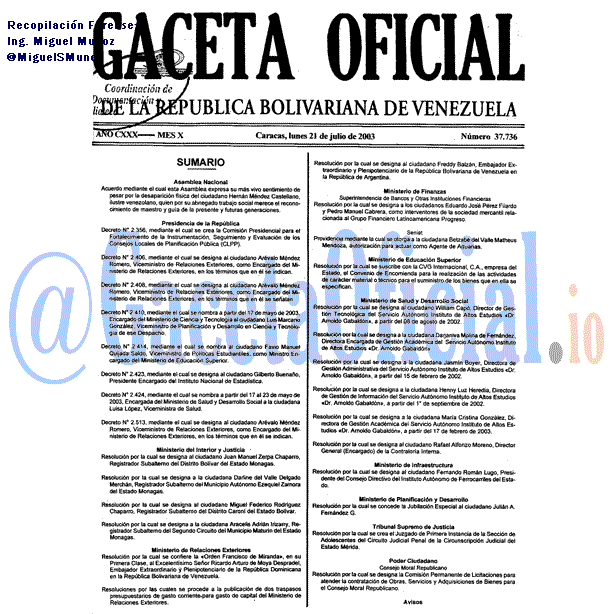 Gaceta Oficial 37736 del 21 Julio 2003