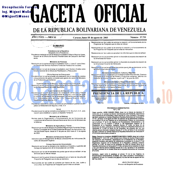 Gaceta Oficial 37755 del 18 Agosto 2003