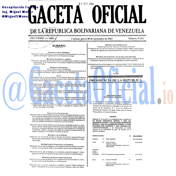 Gaceta Oficial 37812 del 6 Noviembre 2003