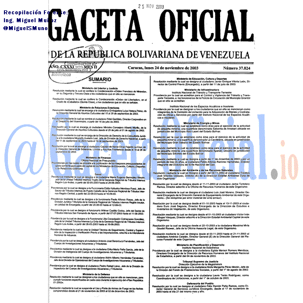 Gaceta Oficial 37824 del 24 Noviembre 2003