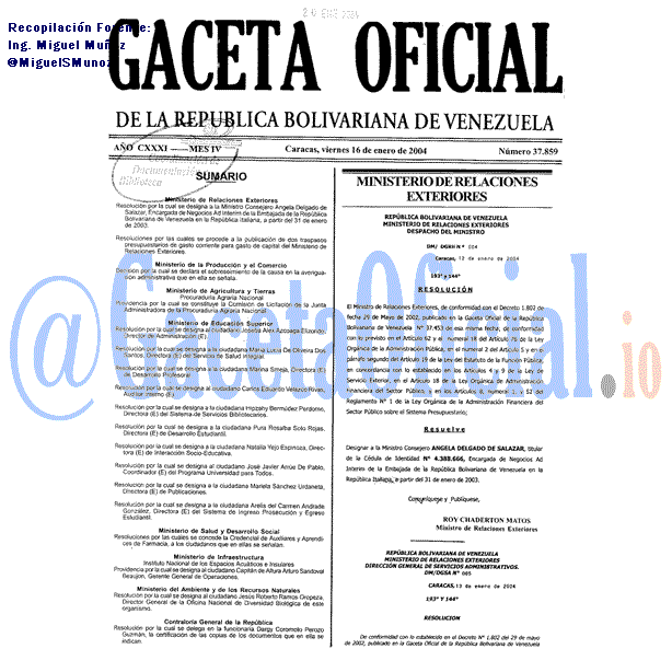 Gaceta Oficial 37859 del 16 Enero 2004