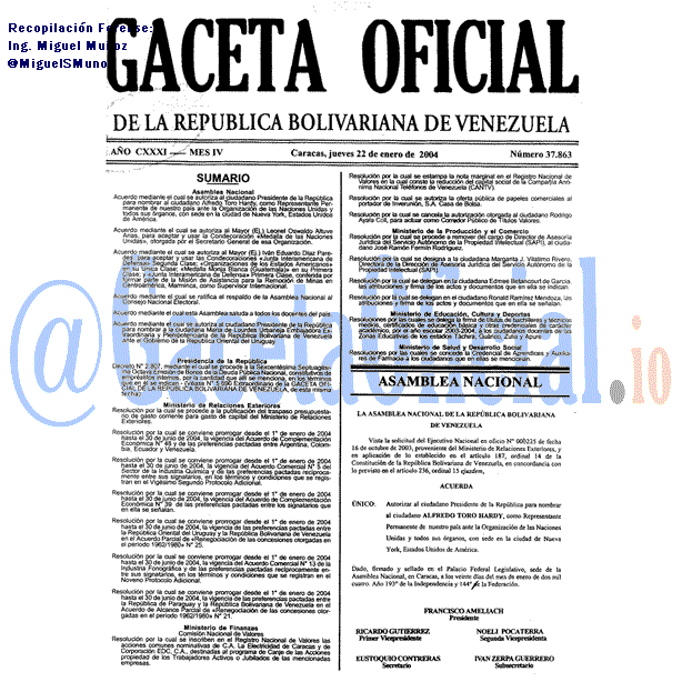 Gaceta Oficial 37863 del 22 Enero 2004