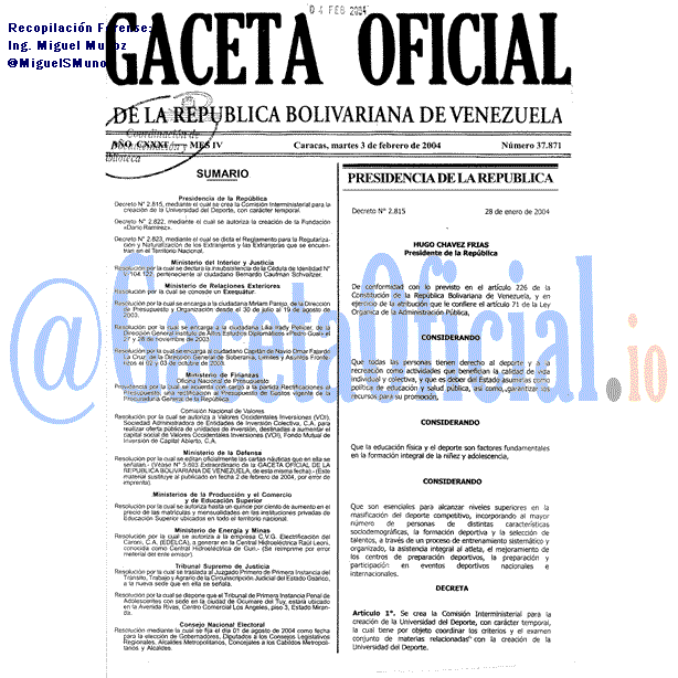 Gaceta Oficial 37871 del 3 Febrero 2004