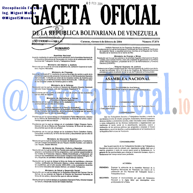 Gaceta Oficial 37874 del 6 Febrero 2004