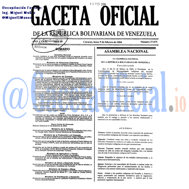 Gaceta Oficial 37875 del 9 Febrero 2004