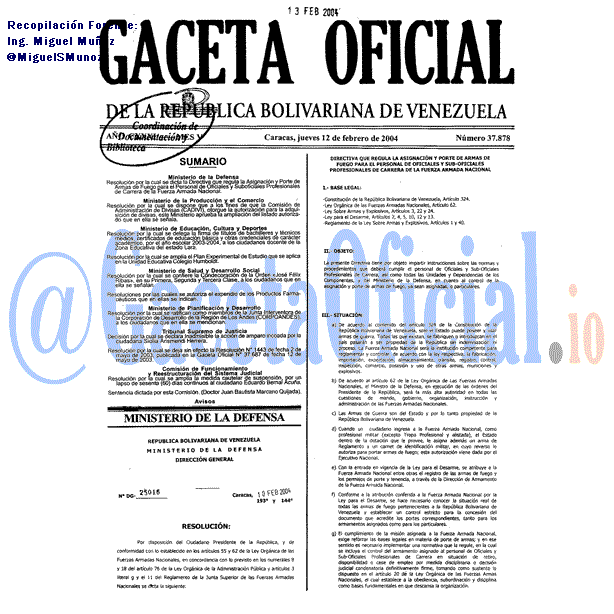 Gaceta Oficial 37878 del 12 Febrero 2004