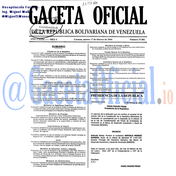 Gaceta Oficial 37881 del 17 Febrero 2004