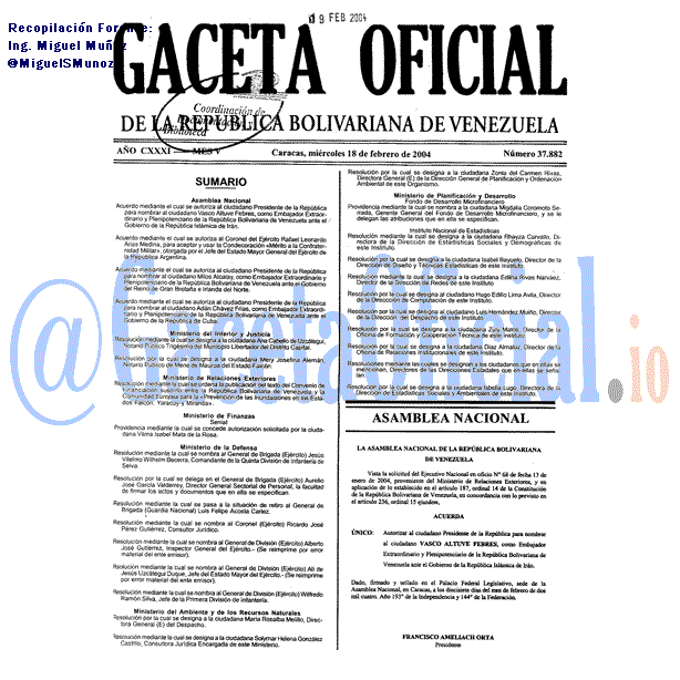 Gaceta Oficial 37882 del 18 Febrero 2004