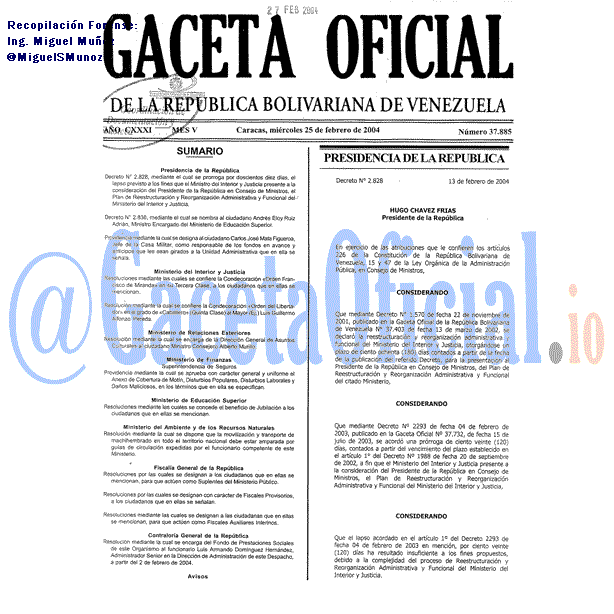 Gaceta Oficial 37885 del 25 Febrero 2004