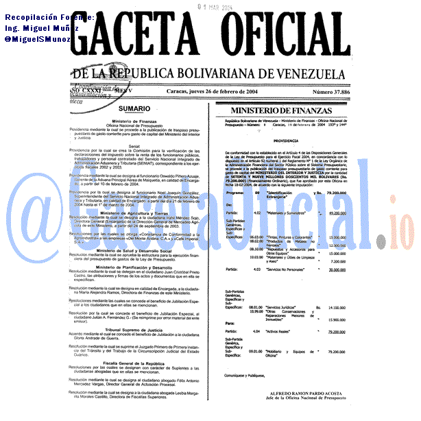 Gaceta Oficial 37886 del 26 Febrero 2004