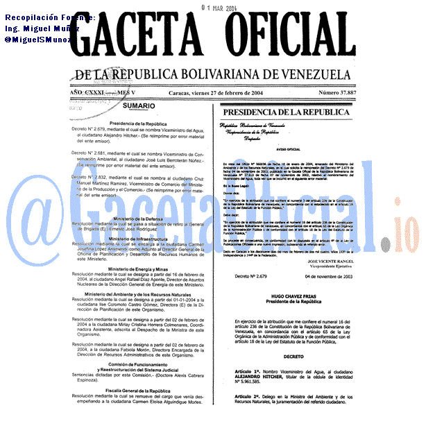 Gaceta Oficial 37887 del 27 Febrero 2004