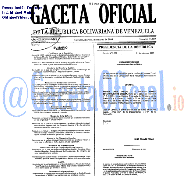 Gaceta Oficial 37889 del 2 Marzo 2004