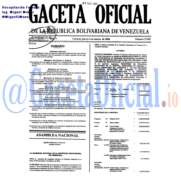 Gaceta Oficial 37891 del 4 Marzo 2004