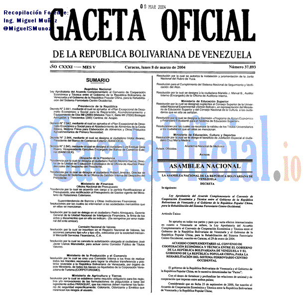 Gaceta Oficial 37893 del 8 Marzo 2004