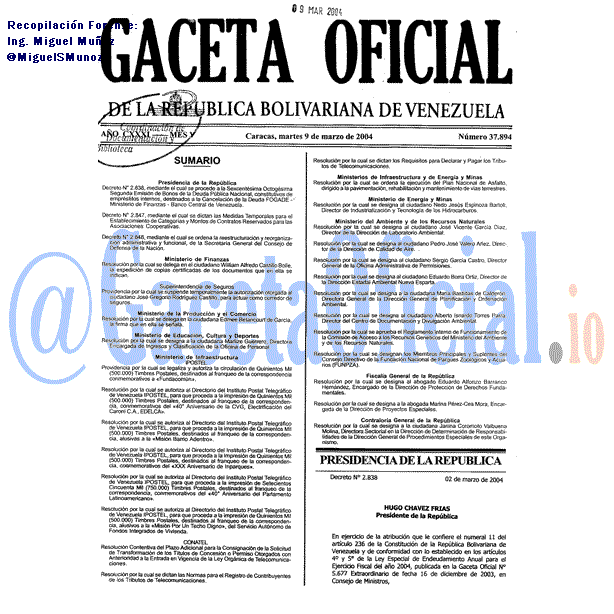 Gaceta Oficial 37894 del 9 Marzo 2004