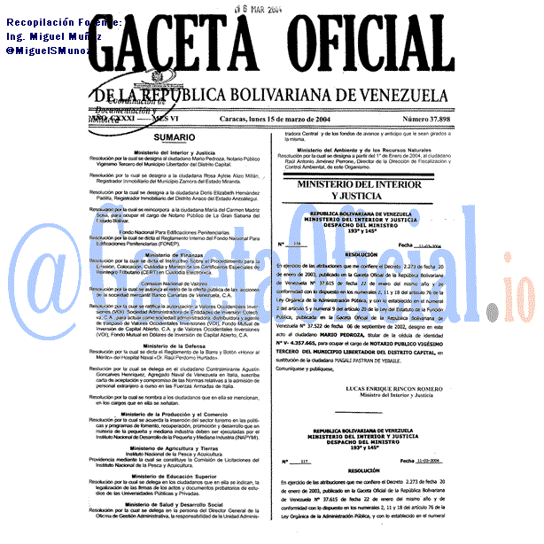 Gaceta Oficial 37898 del 15 Marzo 2004