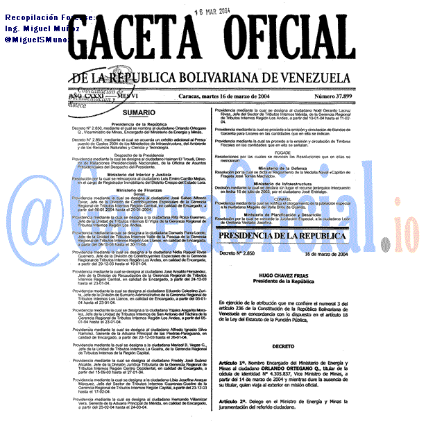 Gaceta Oficial 37899 del 16 Marzo 2004