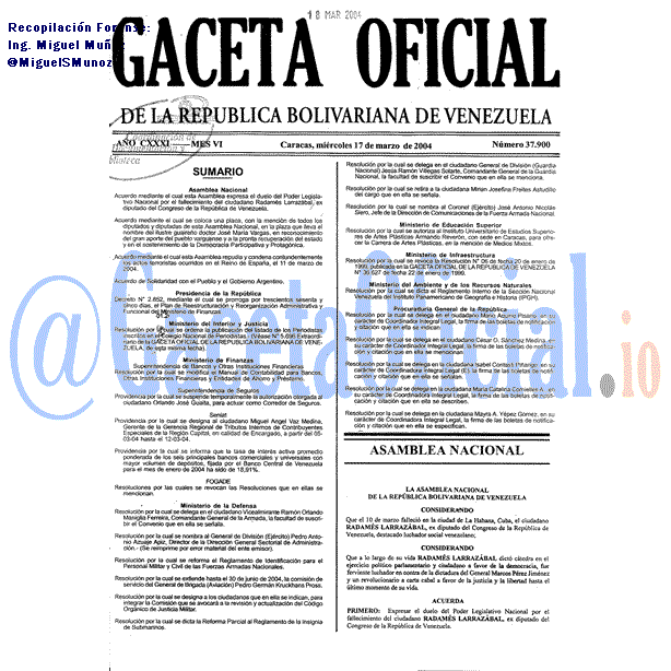 Gaceta Oficial 37900 del 17 Marzo 2004