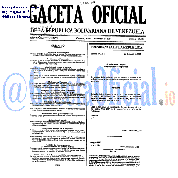 Gaceta Oficial 37903 del 22 Marzo 2004