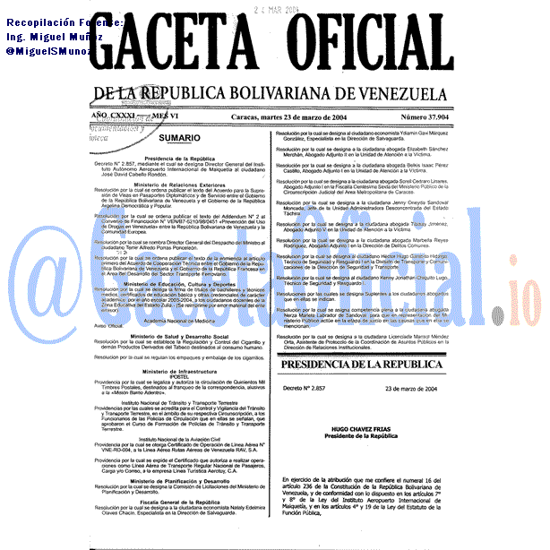 Gaceta Oficial 37904 del 23 Marzo 2004