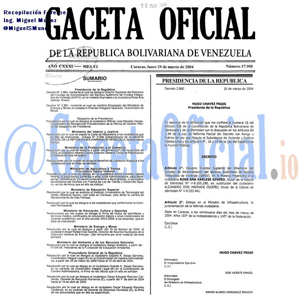 Gaceta Oficial 37908 del 29 Marzo 2004