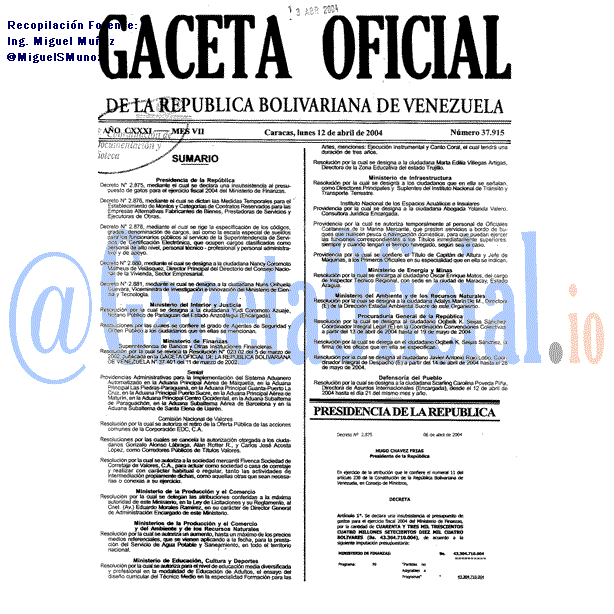 Gaceta Oficial 37915 del 12 Abril 2004