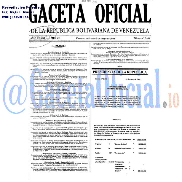 Gaceta Oficial 37931 del 5 Mayo 2004