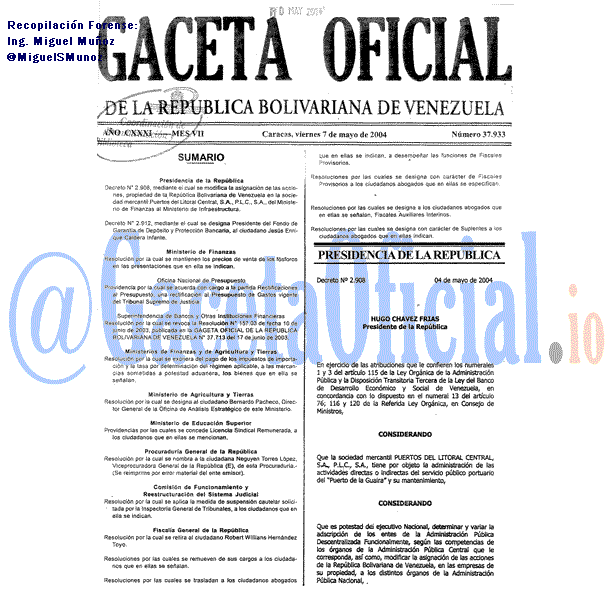 Gaceta Oficial 37933 del 7 Mayo 2004