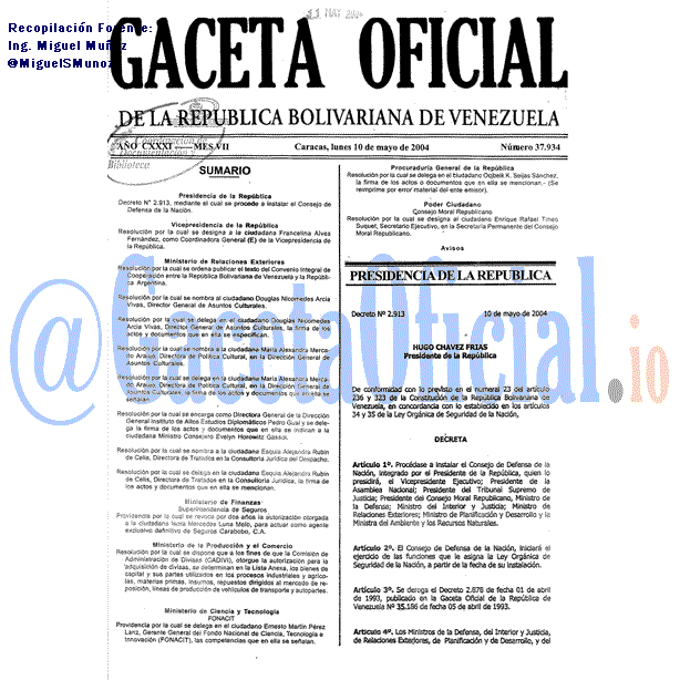 Gaceta Oficial 37934 del 10 Mayo 2004