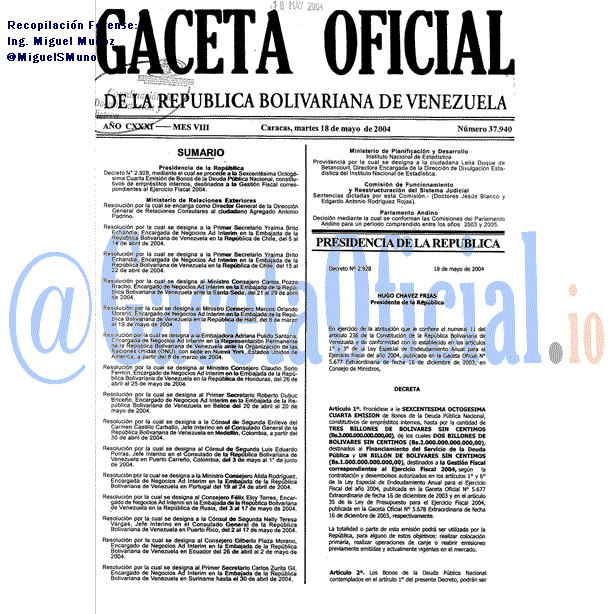 Gaceta Oficial 37940 del 18 Mayo 2004