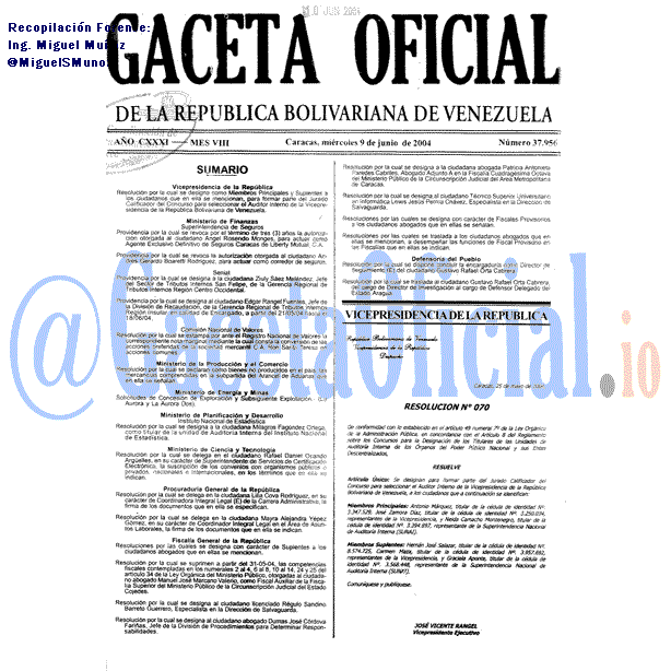 Gaceta Oficial 37956 del 9 Junio 2004