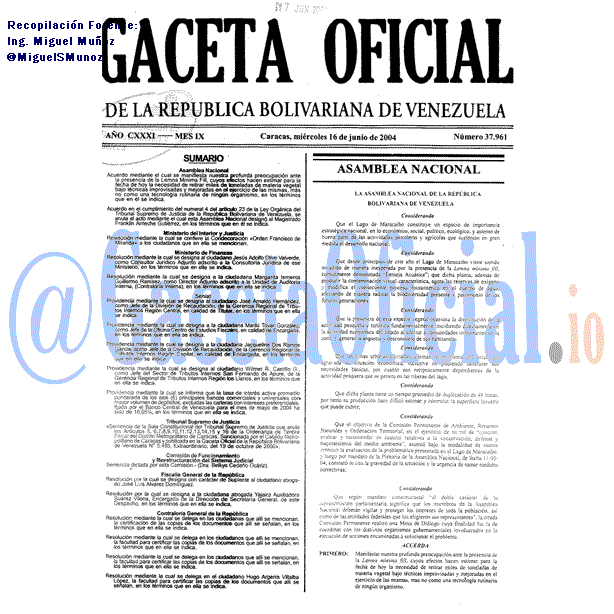 Gaceta Oficial 37961 del 16 Junio 2004