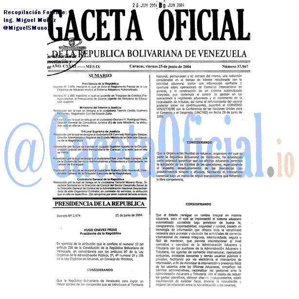 Gaceta Oficial 37967 del 25 Junio 2004