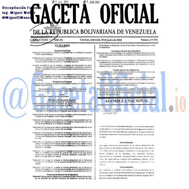 Gaceta Oficial 37970 del 30 Junio 2004