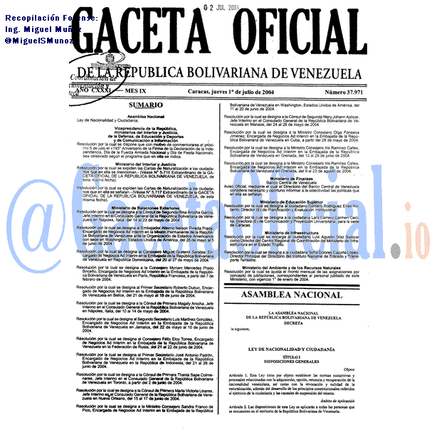 Gaceta Oficial 37971 del 1 Julio 2004