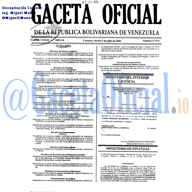 Gaceta Oficial 37972 del 2 Julio 2004