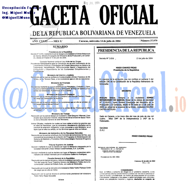 Gaceta Oficial 37979 del 14 Julio 2004