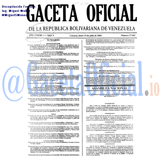 Gaceta Oficial 37982 del 19 Julio 2004