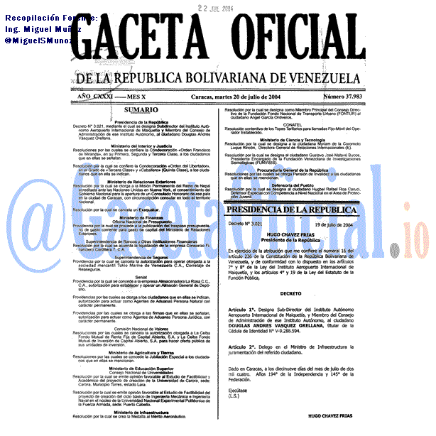 Gaceta Oficial 37983 del 20 Julio 2004