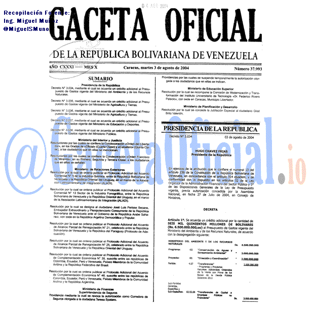 Gaceta Oficial 37993 del 3 Agosto 2004