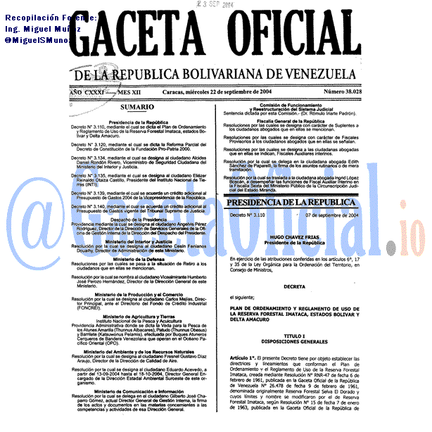 Gaceta Oficial 38028 del 22 Septiembre 2004