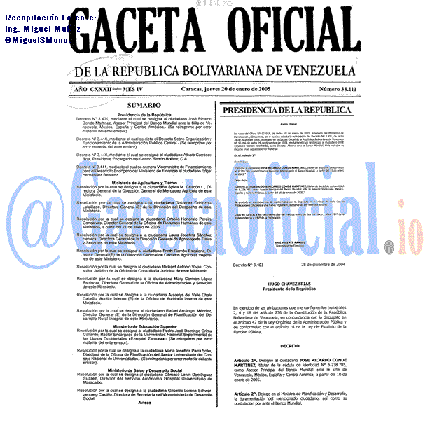 Gaceta Oficial 38111 del 20 Enero 2005