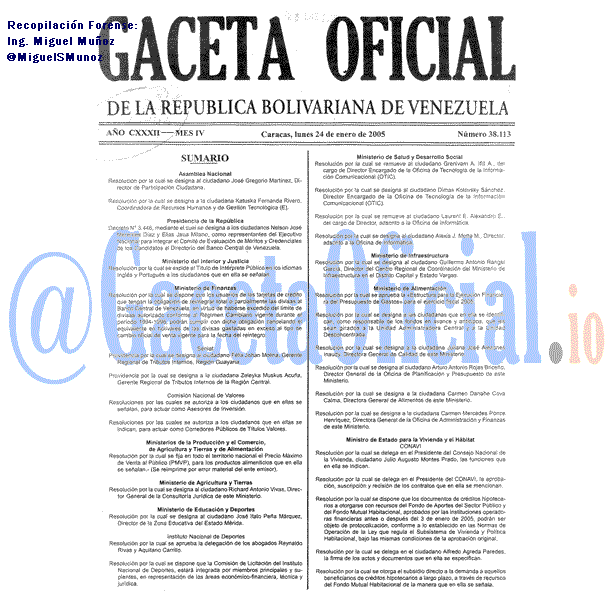 Gaceta Oficial 38113 del 24 Enero 2005