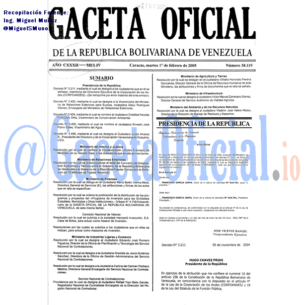 Gaceta Oficial 38119 del 1 Febrero 2005