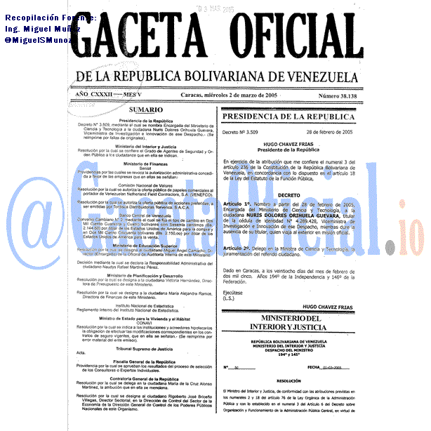 Gaceta Oficial 38138 del 2 Marzo 2005
