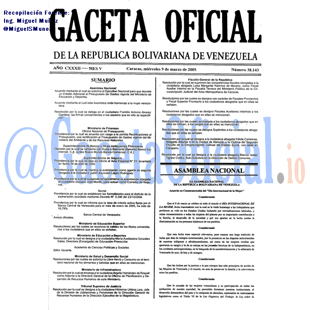 Gaceta Oficial 38143 del 9 Marzo 2005