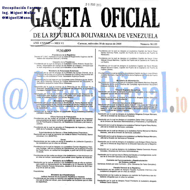 Gaceta Oficial 38155 del 30 Marzo 2005